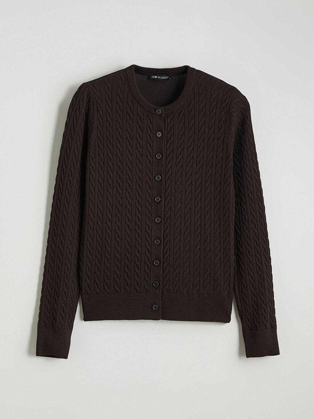 Kahverengi Bisiklet Yaka Kendinden Desenli Kadın Triko Hırka-4