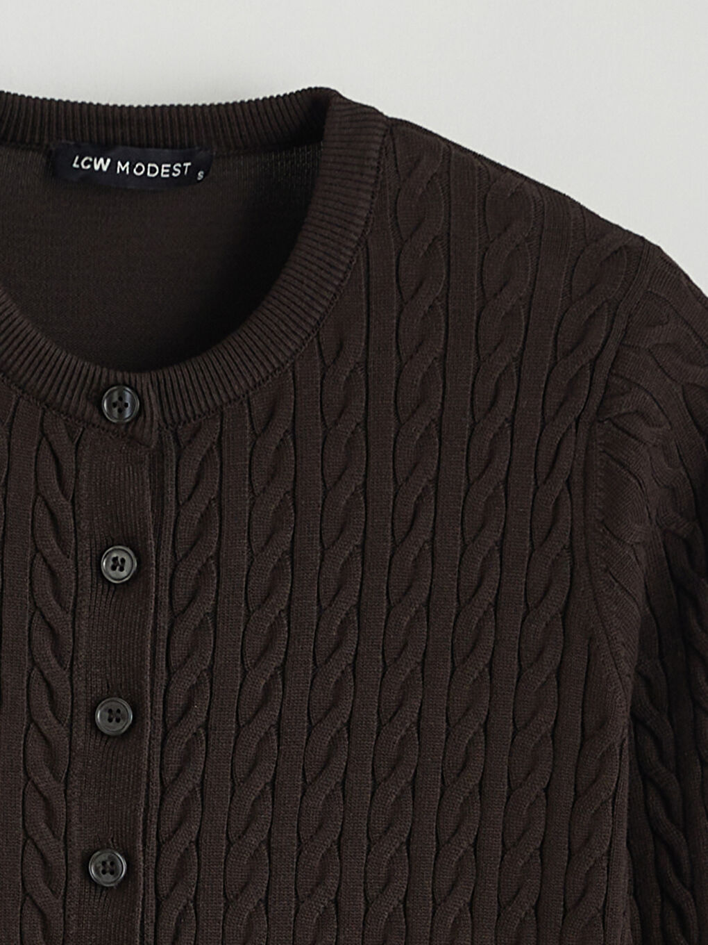 Kahverengi Bisiklet Yaka Kendinden Desenli Kadın Triko Hırka-5