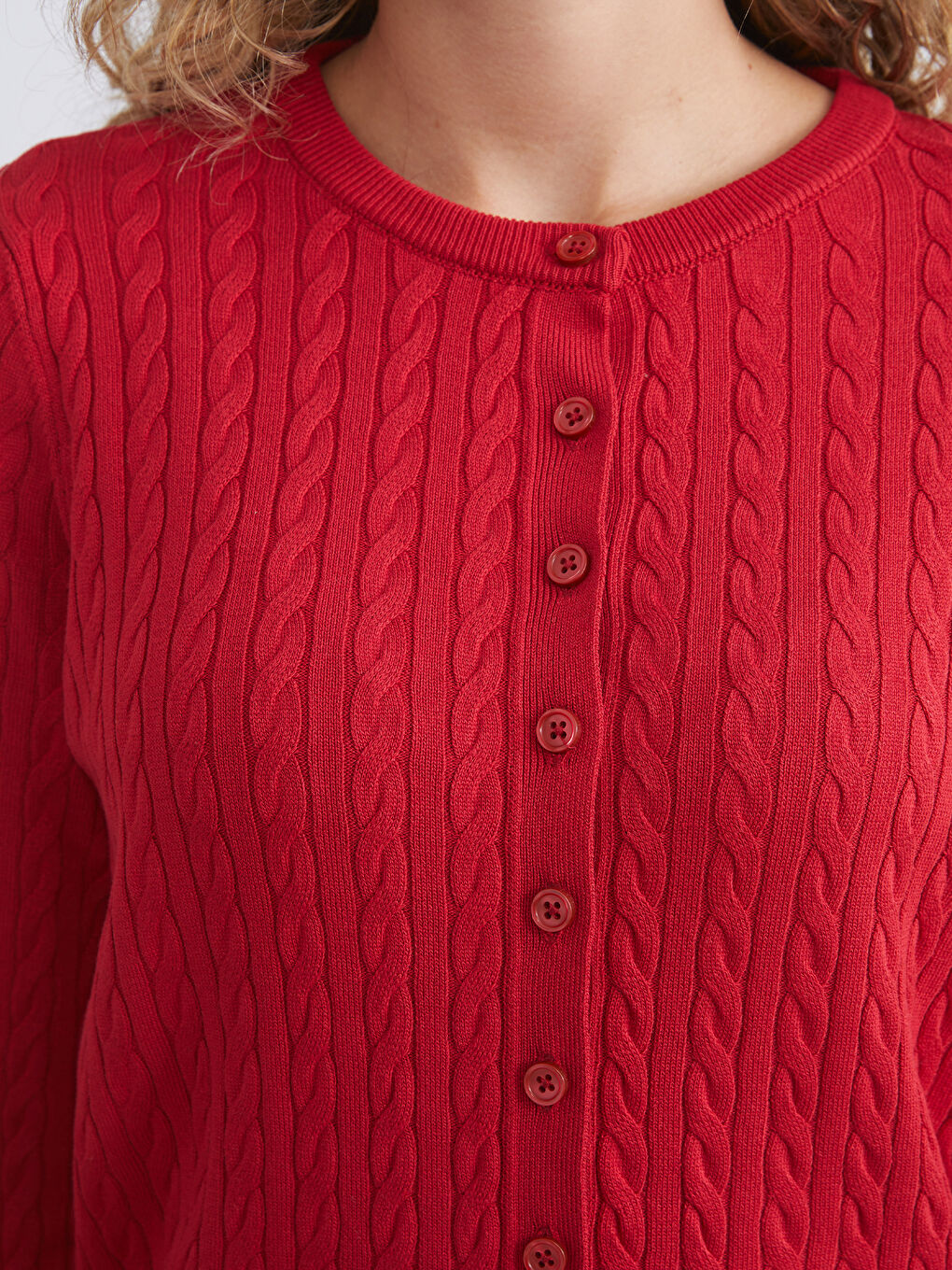 Kırmızı Bisiklet Yaka Kendinden Desenli Kadın Triko Hırka-2