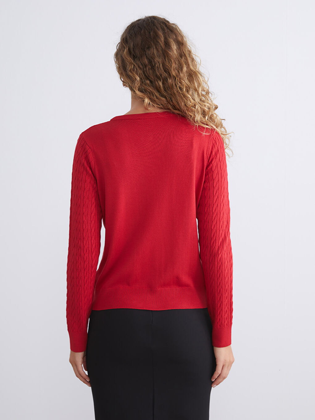 Kırmızı Bisiklet Yaka Kendinden Desenli Kadın Triko Hırka-3