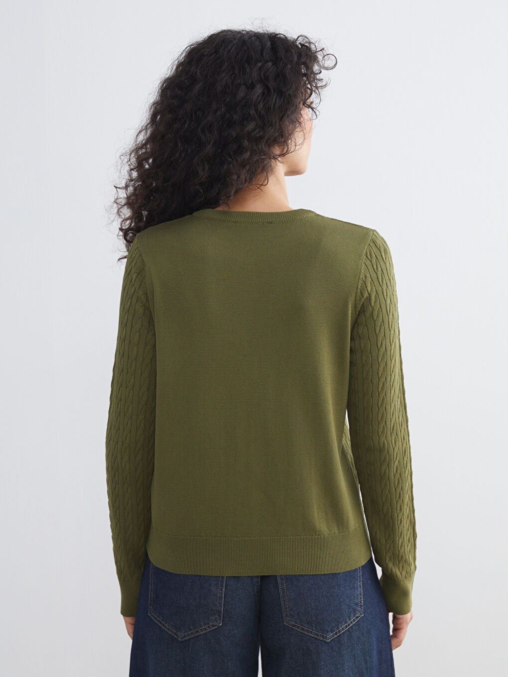 LCW Modest Crew Neck Self Patterned Long Sleeve Women's Tricot Cardigan -W5FF90Z8-CTY