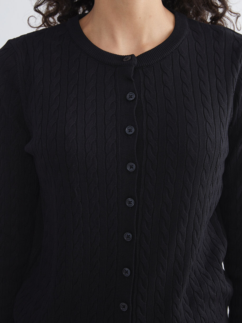 LCW Modest Crew Neck Self Patterned Long Sleeve Women's Tricot Cardigan -W5FF90Z8-CVL