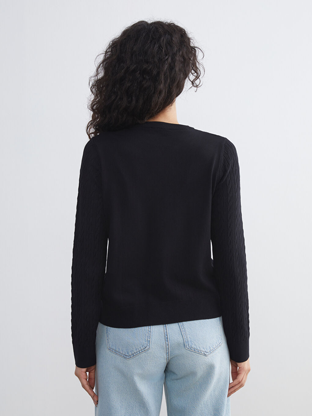 LCW Modest Crew Neck Self Patterned Long Sleeve Women's Tricot Cardigan -W5FF90Z8-CVL