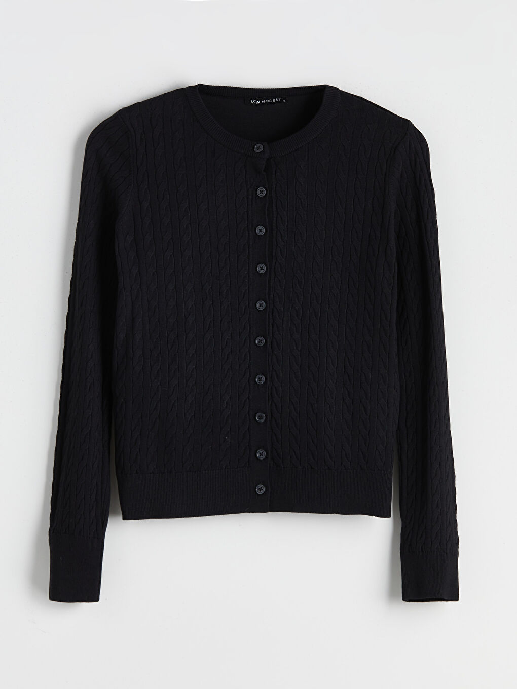 LCW Modest Crew Neck Self Patterned Long Sleeve Women's Tricot Cardigan -W5FF90Z8-CVL