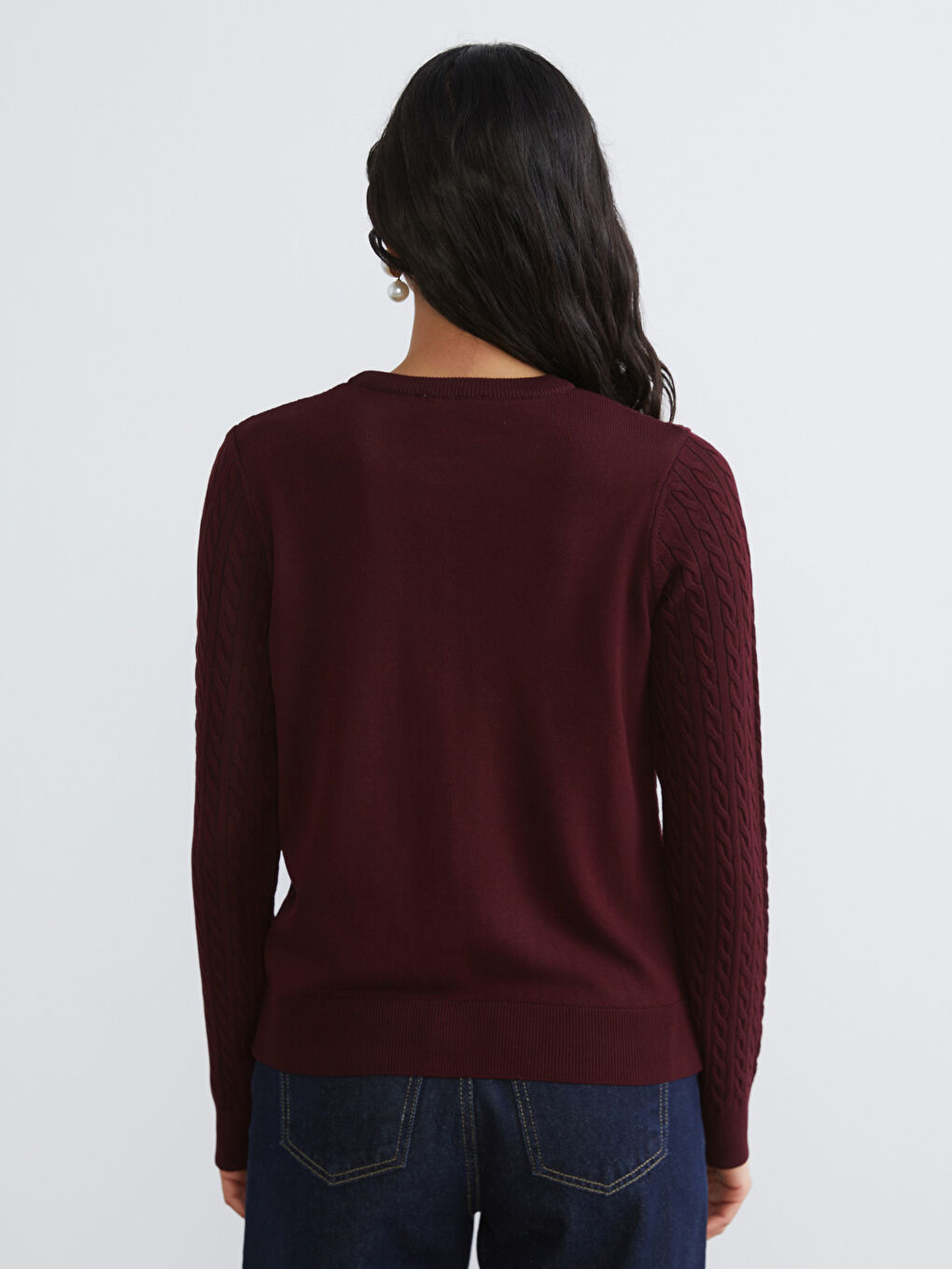 Bordo Bisiklet Yaka Kendinden Desenli Kadın Triko Hırka-3