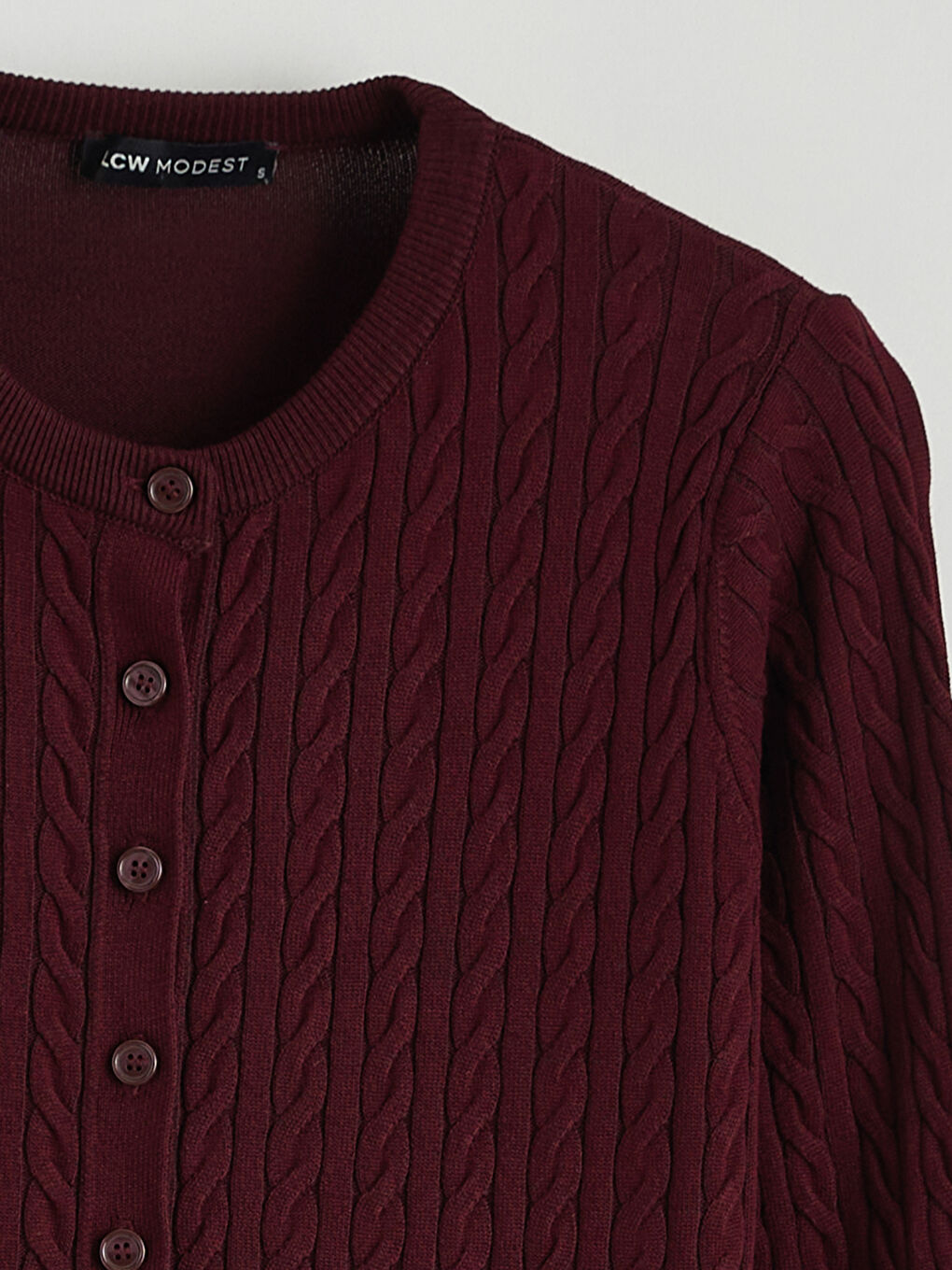 Bordo Bisiklet Yaka Kendinden Desenli Kadın Triko Hırka-5