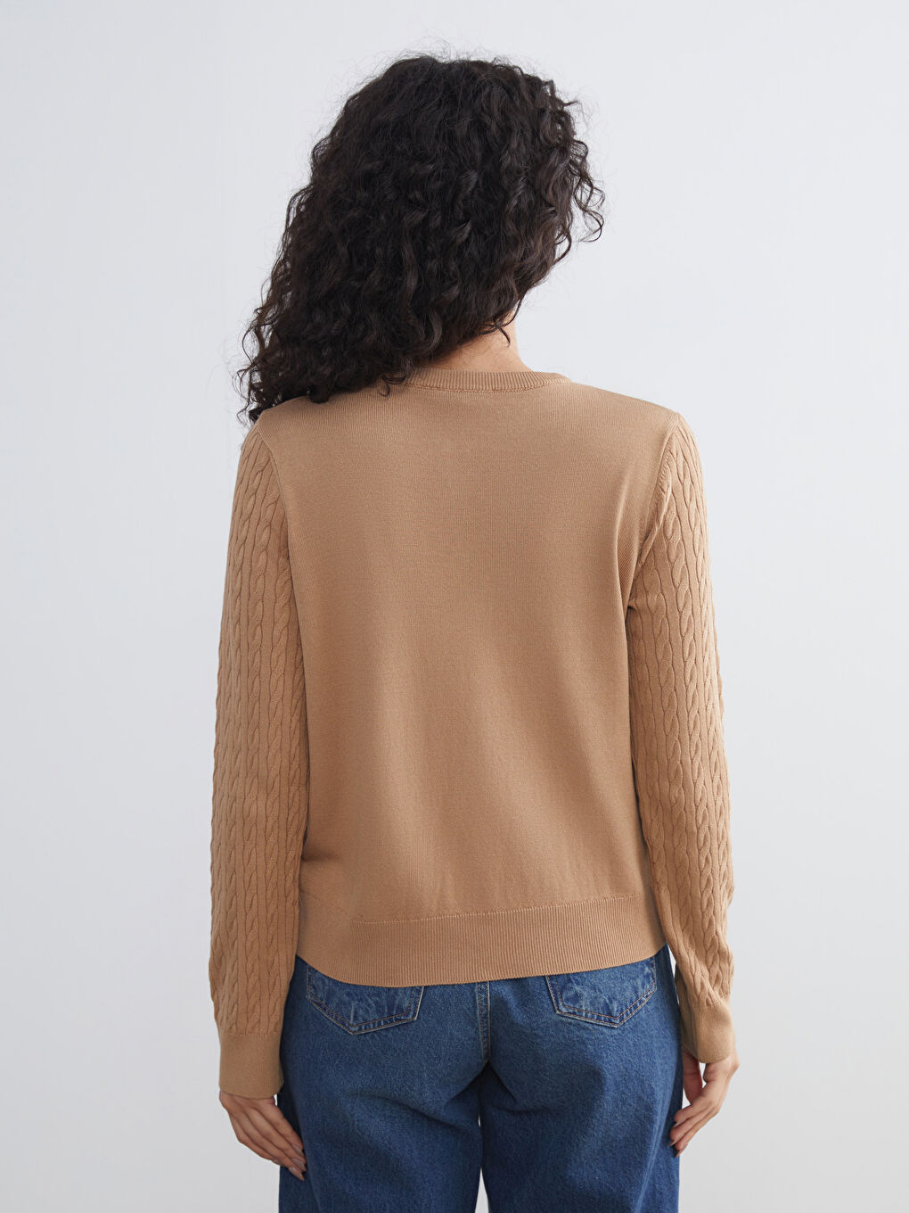 LCW Modest Crew Neck Self Patterned Long Sleeve Women's Tricot Cardigan -W5FF90Z8-EL4