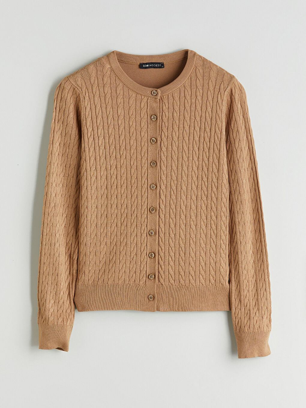 LCW Modest Crew Neck Self Patterned Long Sleeve Women's Tricot Cardigan -W5FF90Z8-EL4