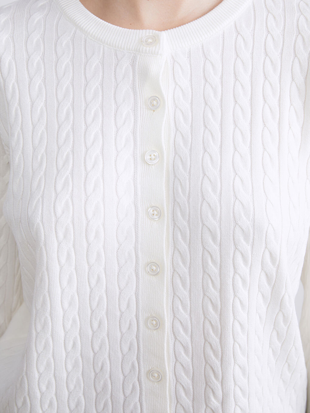 LCW Modest Crew Neck Self Patterned Long Sleeve Women's Tricot Cardigan -W5FF90Z8-FE8