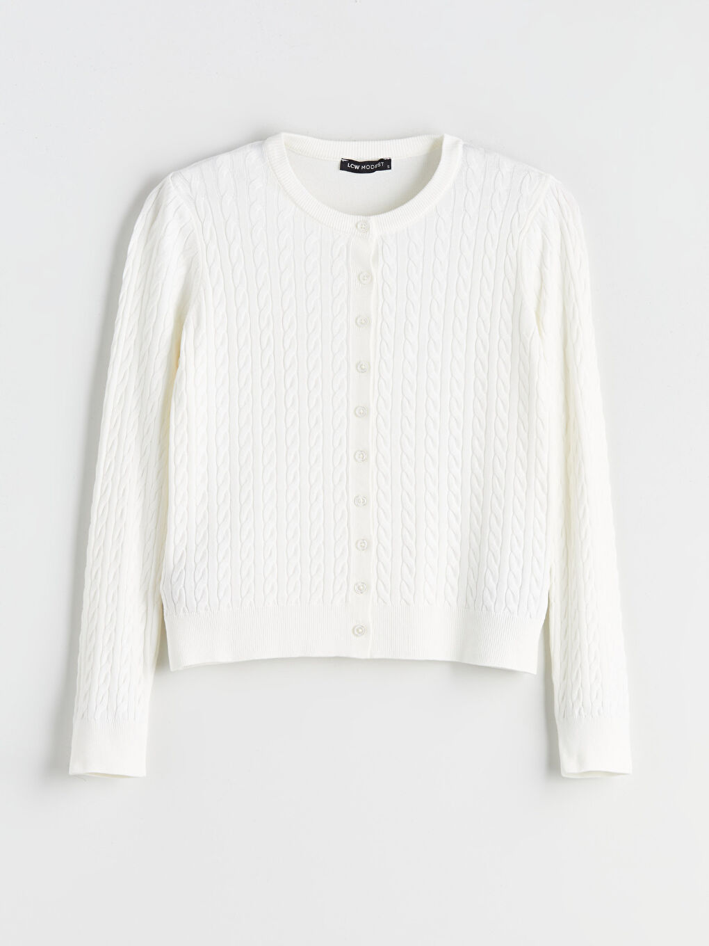 LCW Modest Crew Neck Self Patterned Long Sleeve Women's Tricot Cardigan -W5FF90Z8-FE8