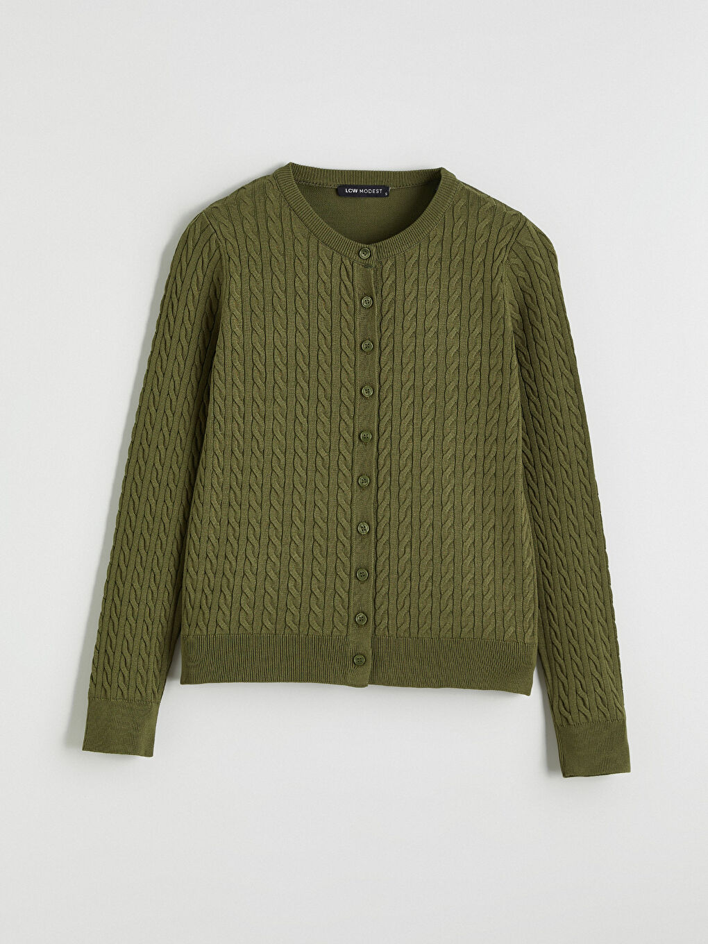 Haki Bisiklet Yaka Kendinden Desenli Kadın Triko Hırka-8