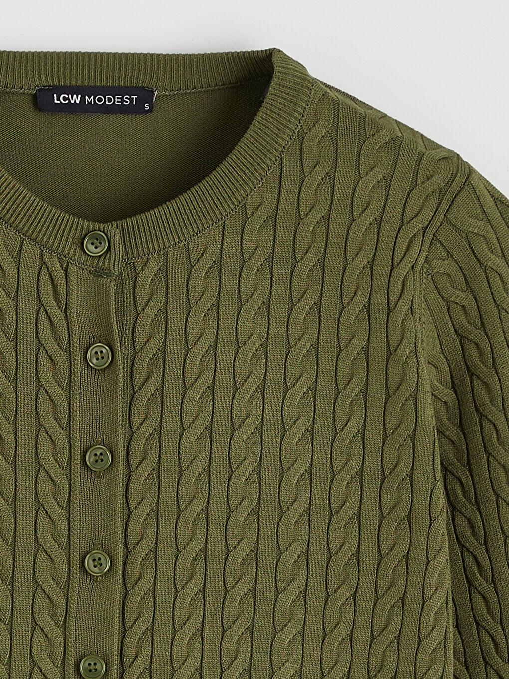 Haki Bisiklet Yaka Kendinden Desenli Kadın Triko Hırka-9