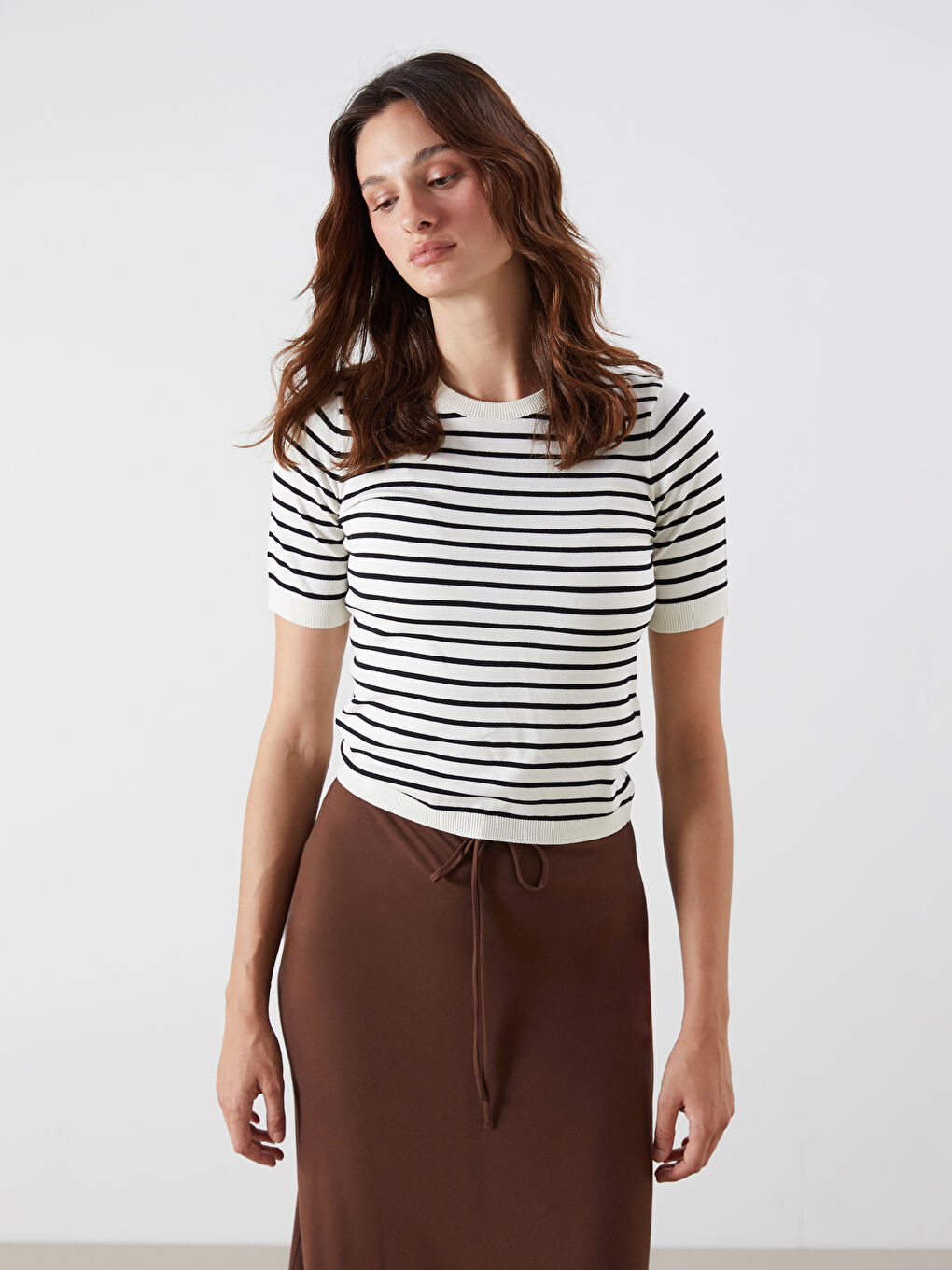 LCW Vision Crew Neck Striped Women's Knitwear Sweater -W5FF93Z8-LEG
