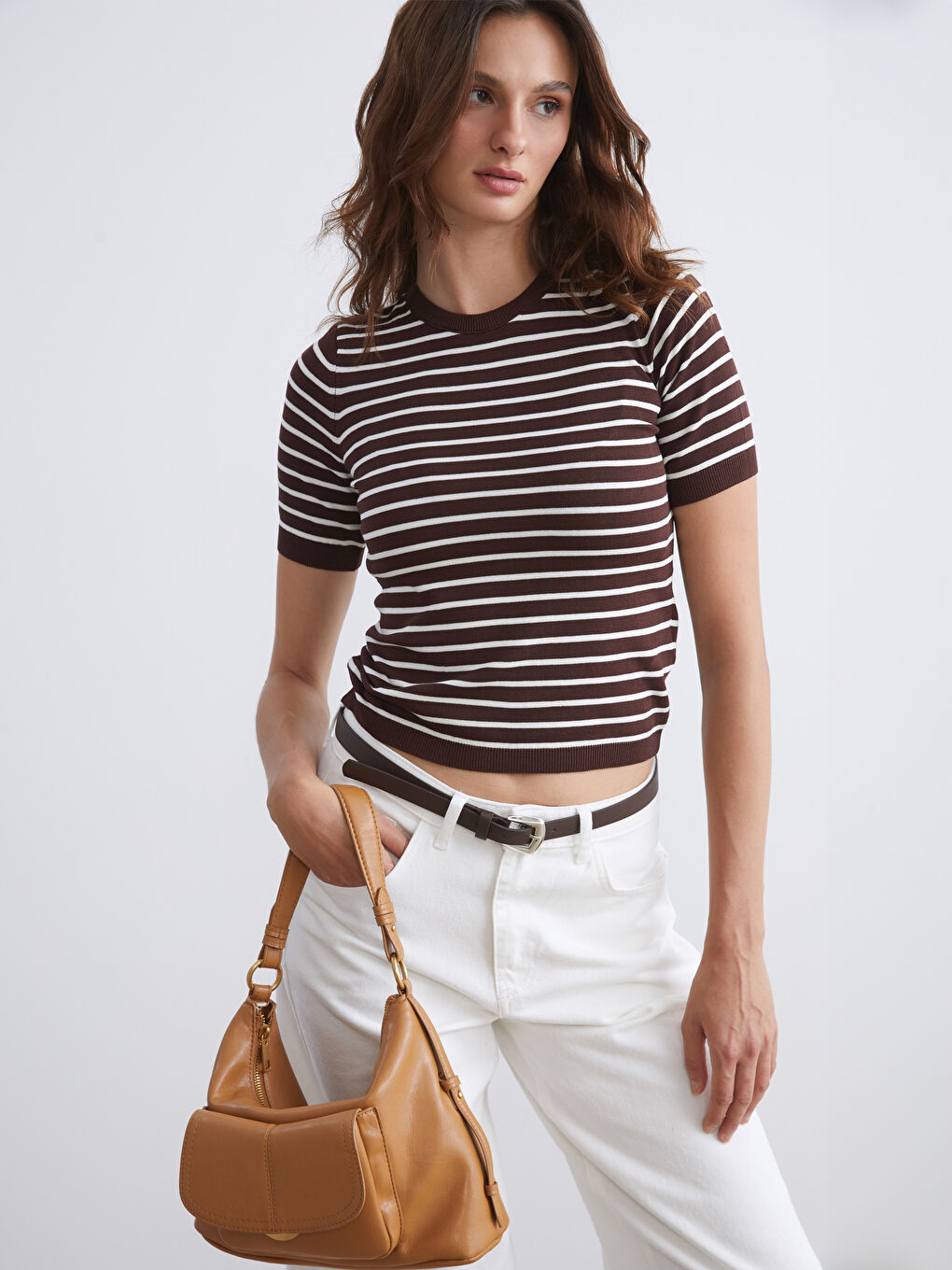 Crew Neck Striped Women's Knitwear Sweater