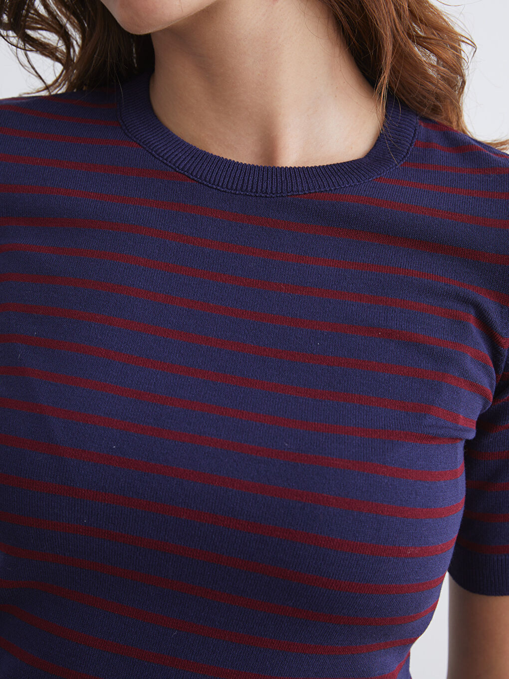 Lacivert Bisiklet Yaka Çizgili Kadın Triko Kazak-2