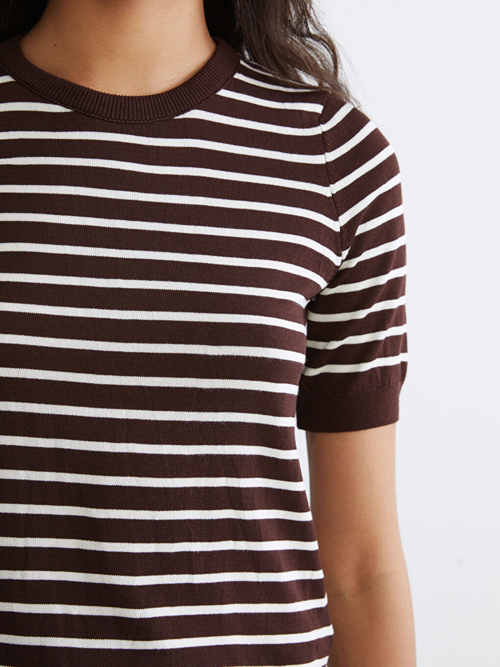 Bisiklet Yaka Çizgili Kadın Triko Kazak-4