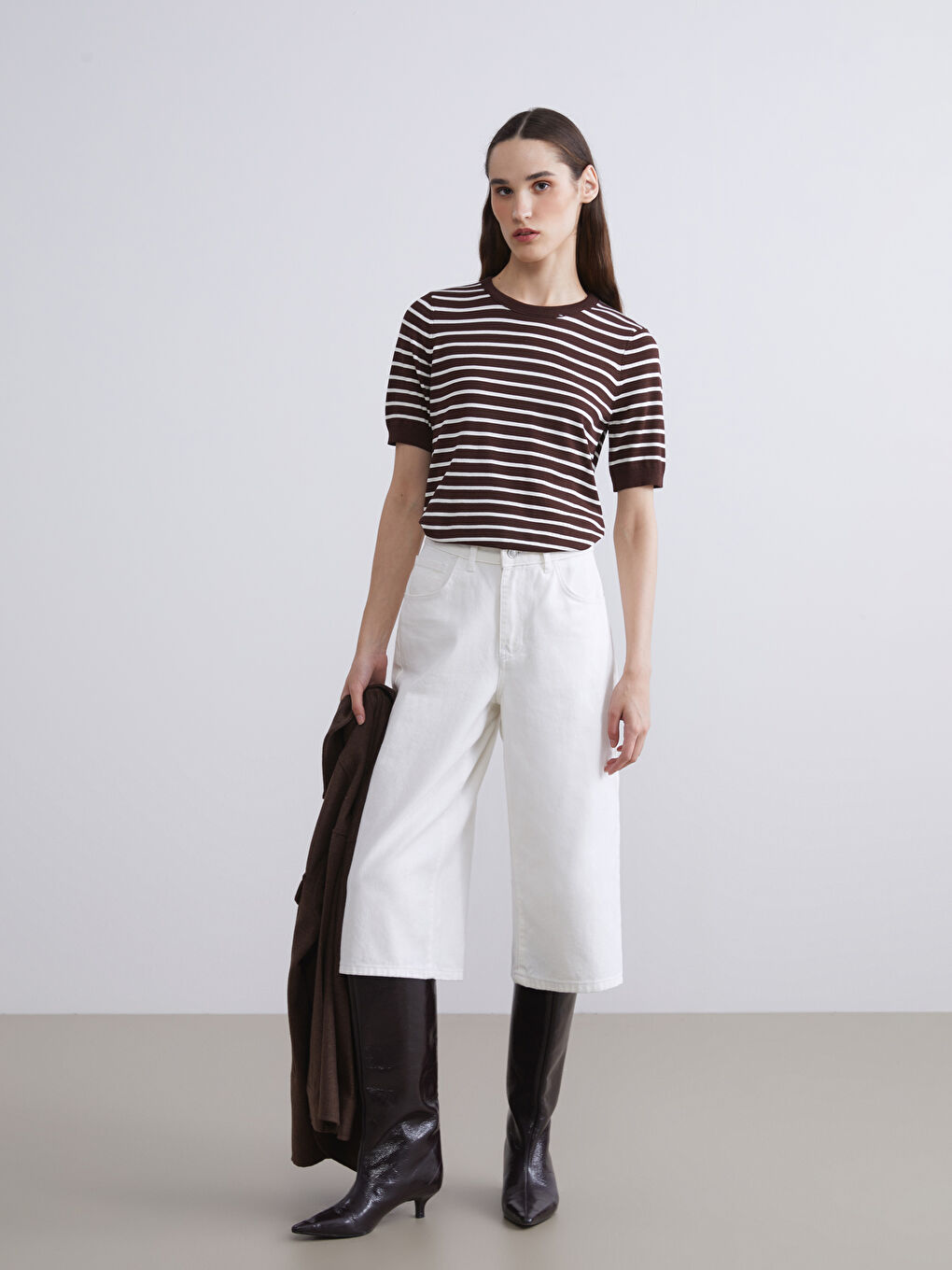 Crew Neck Striped Women's Knitwear Sweater-1