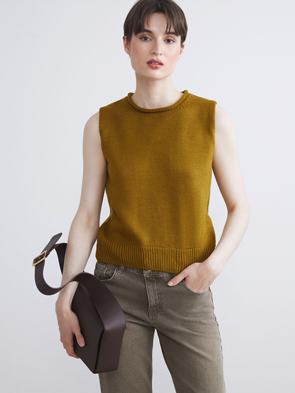 LCW Vision Crew Neck Women's Knitwear Sweater Vest -W5FF96Z8-GBK