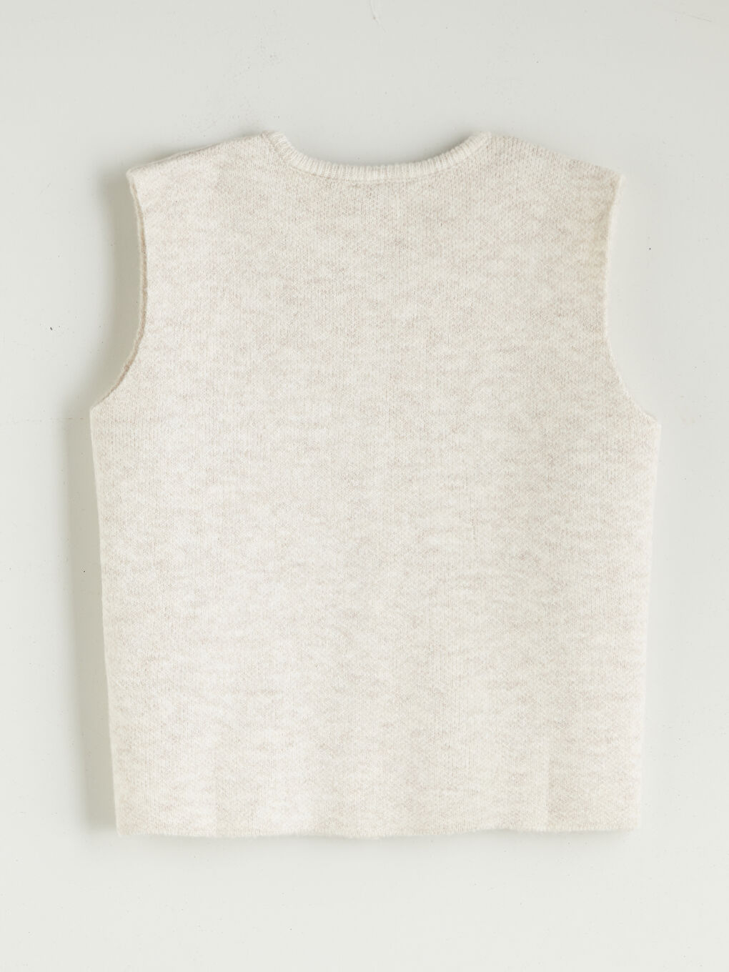 Ekru Bisiklet Yaka Kadın Triko Yelek-5