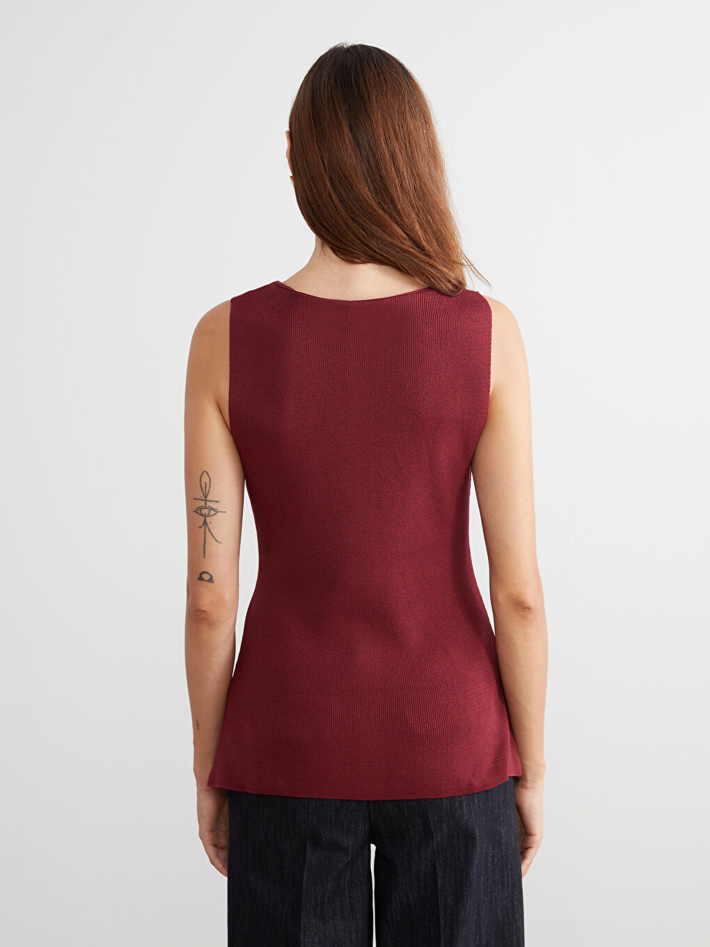 Bordo Bisiklet Yaka Kadın Triko Yelek-3