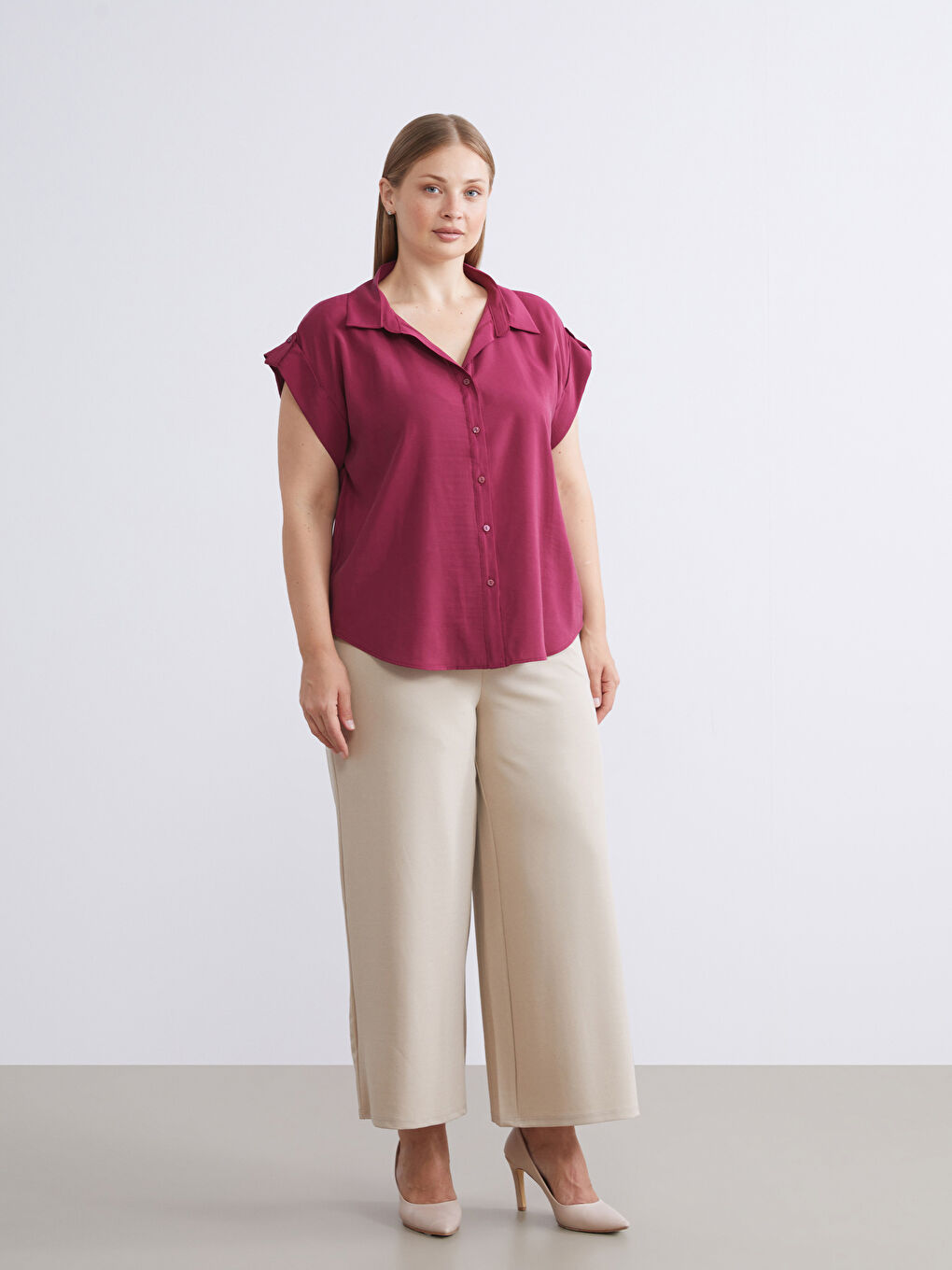 Bordo Loose Fit Kadın Gömlek-1