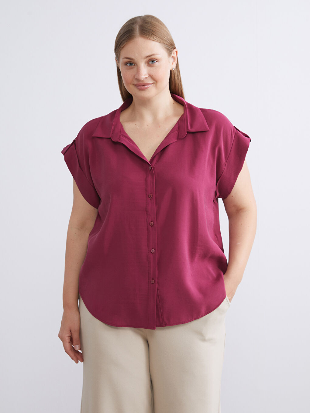 Bordo Loose Fit Kadın Gömlek-5