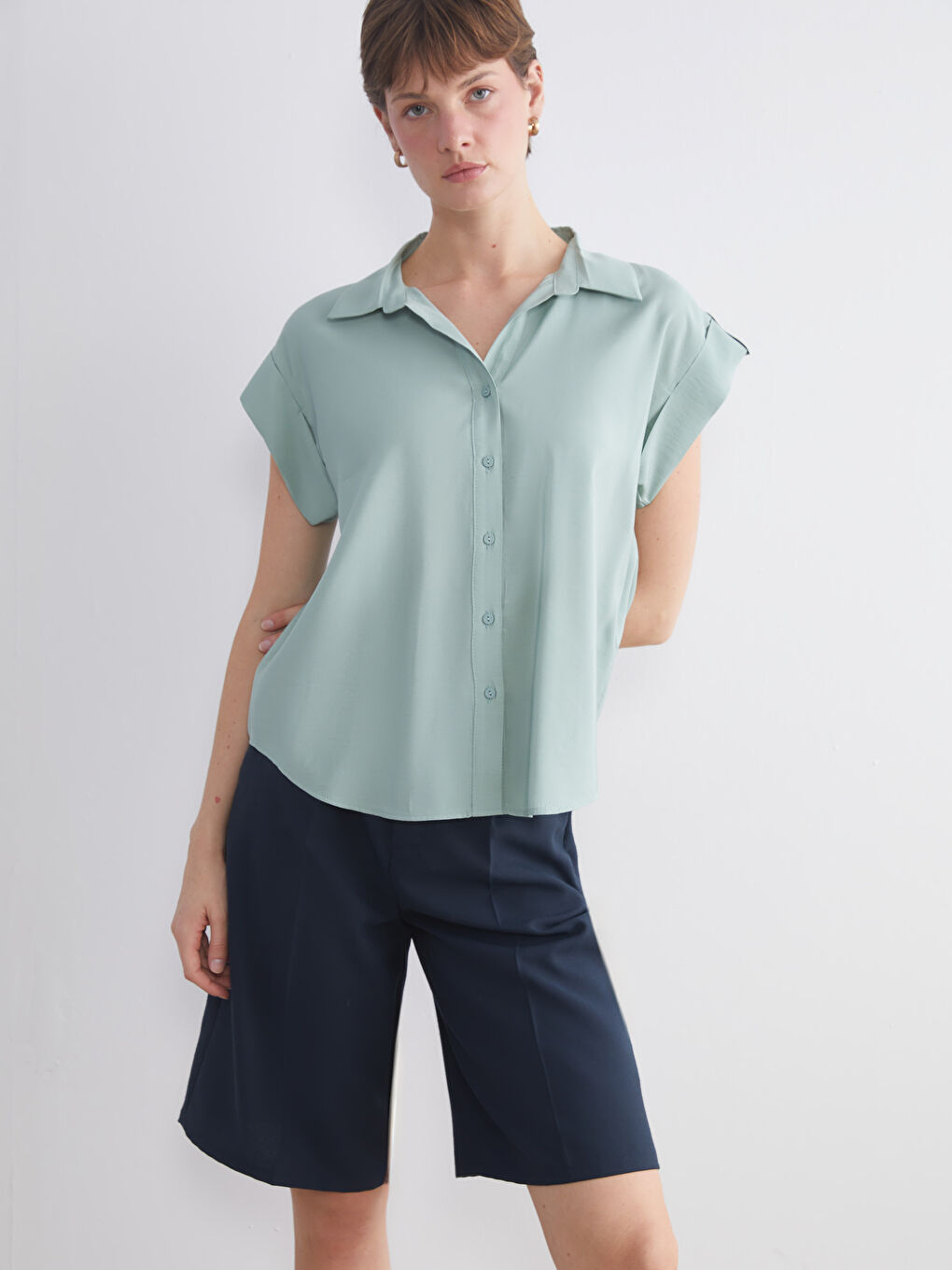 Yeşil Loose Fit Kadın Gömlek