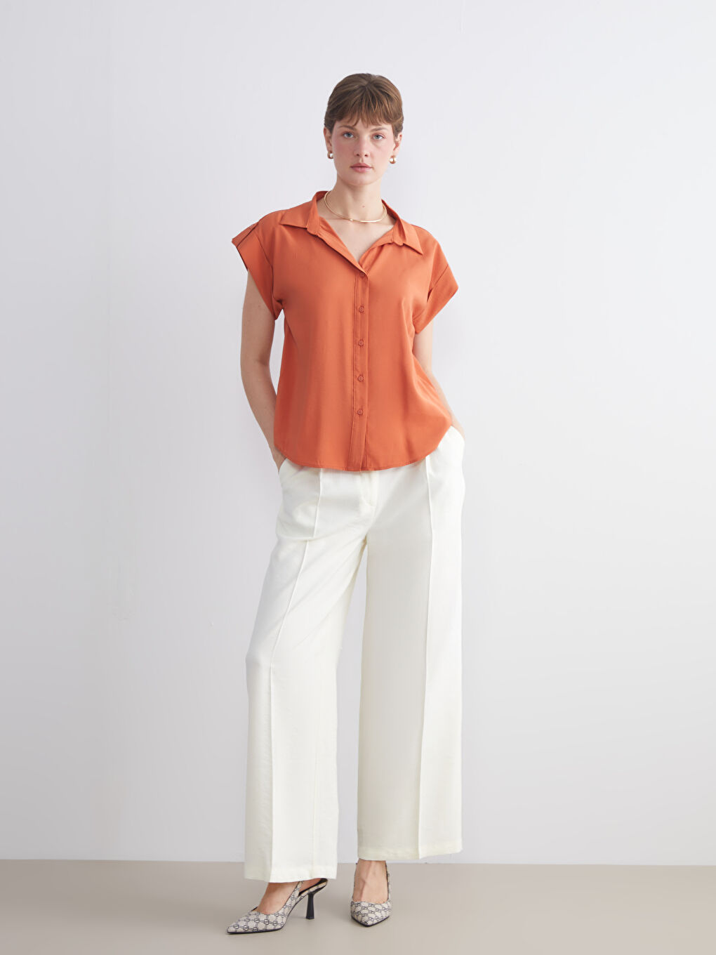 Turuncu Loose Fit Kadın Gömlek-1