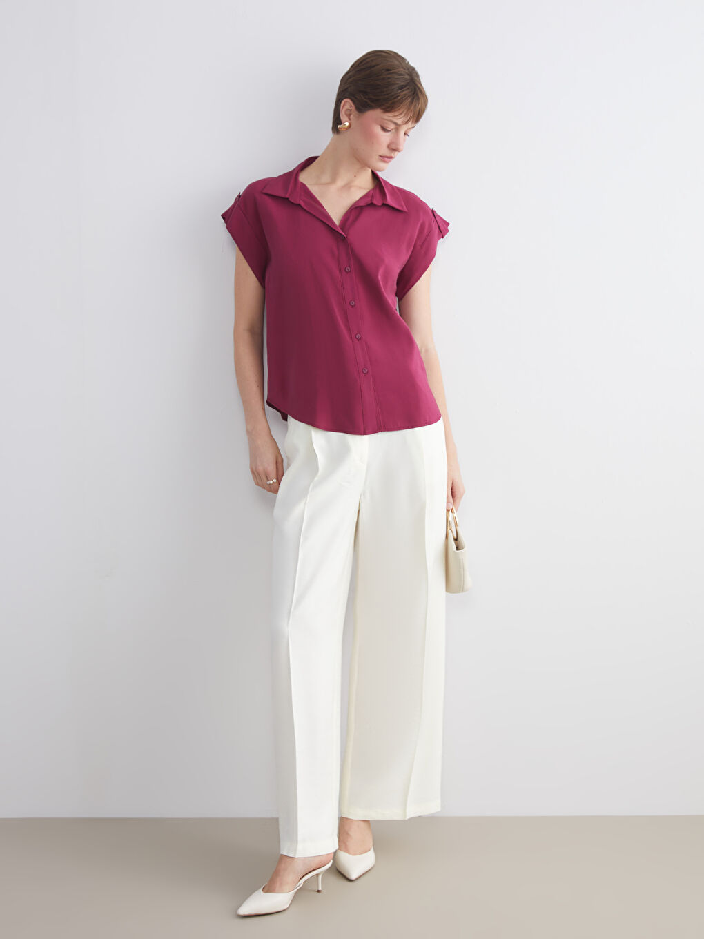 Bordo Loose Fit Kadın Gömlek-2