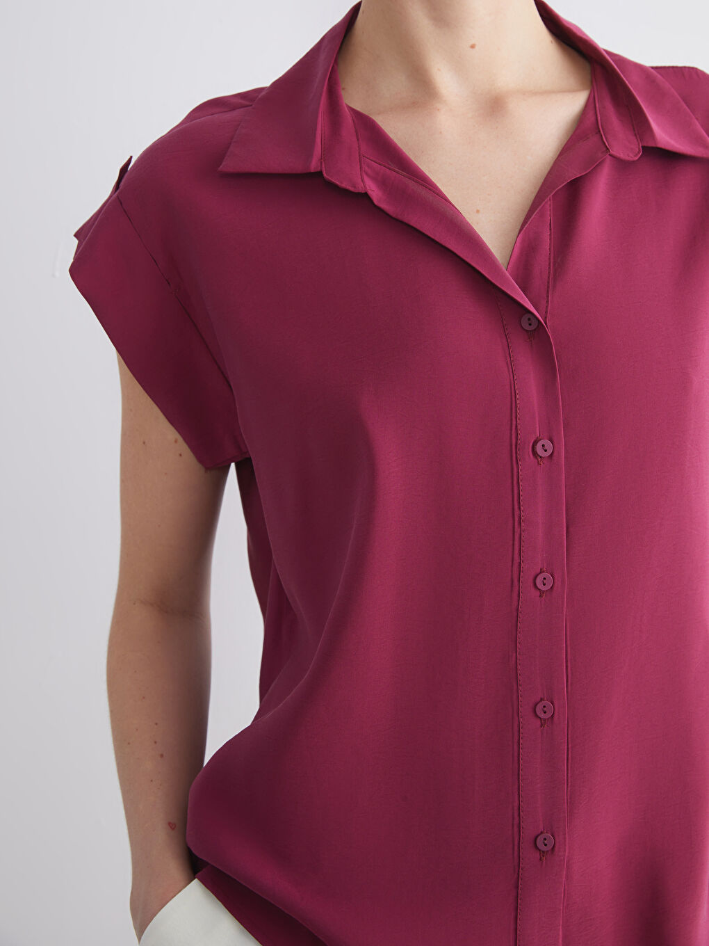 Bordo Loose Fit Kadın Gömlek-3