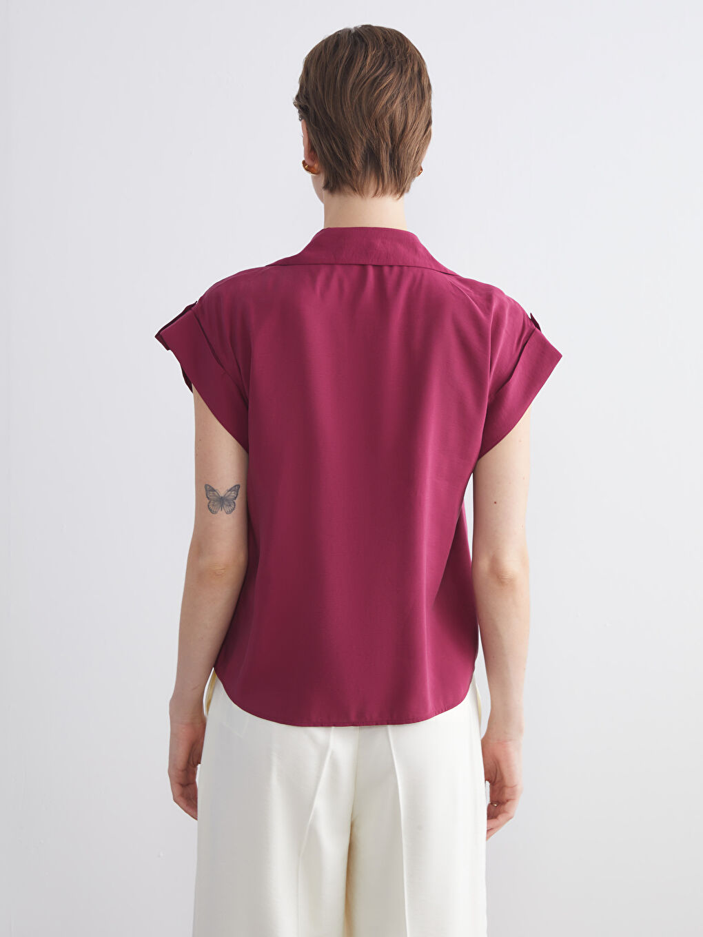 Bordo Loose Fit Kadın Gömlek-4