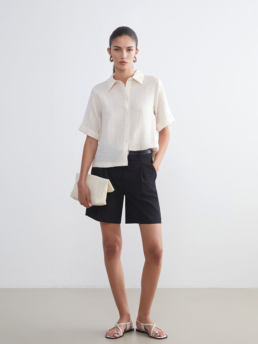 Bej Dokulu Kadın Gömlek-2