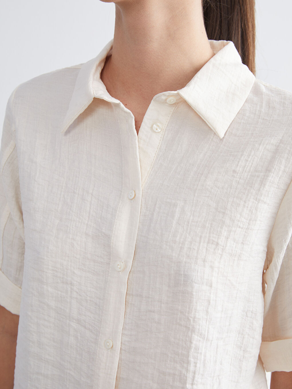 Bej Dokulu Kadın Gömlek-3