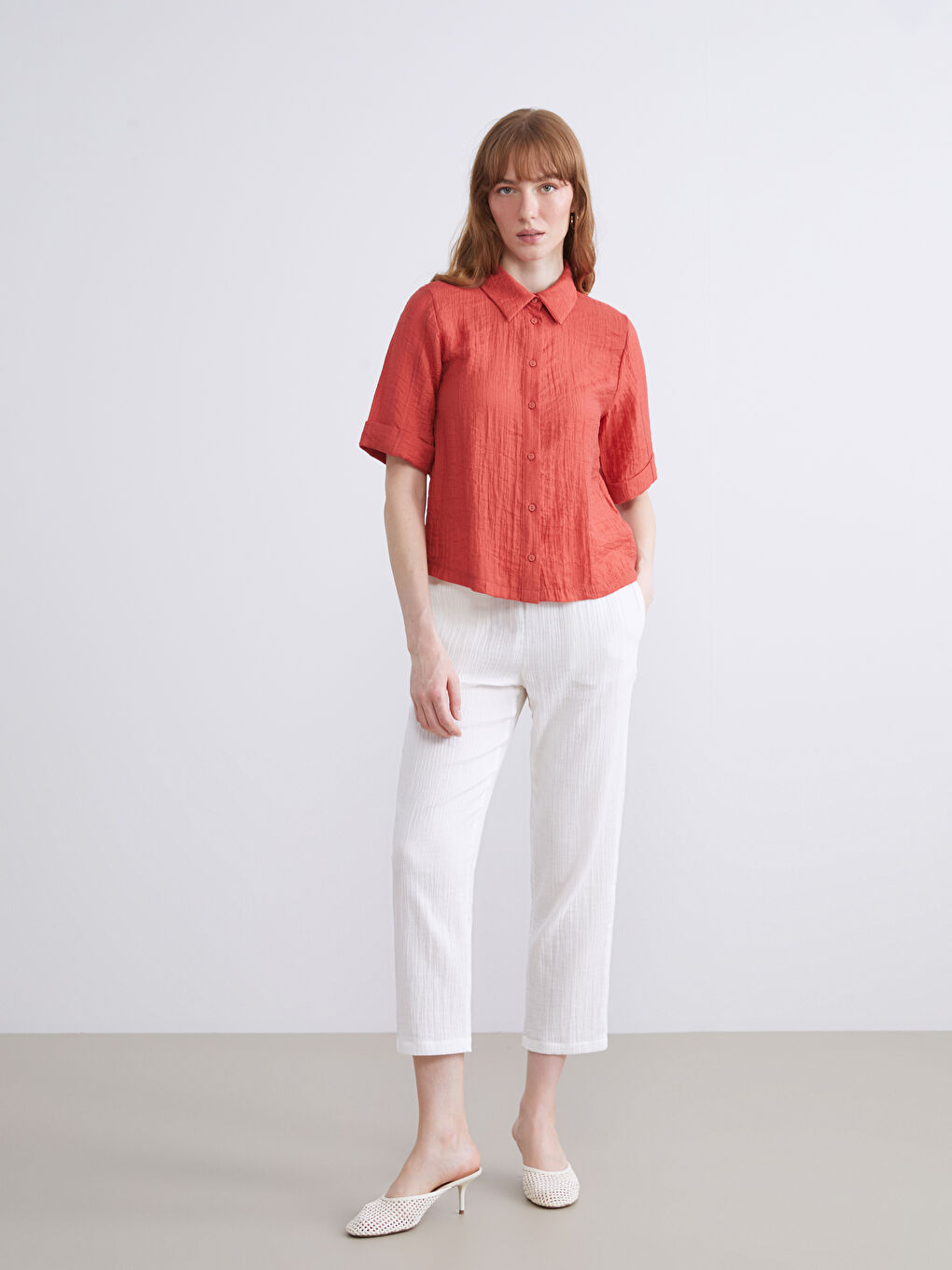 Turuncu Dokulu Kadın Gömlek-2