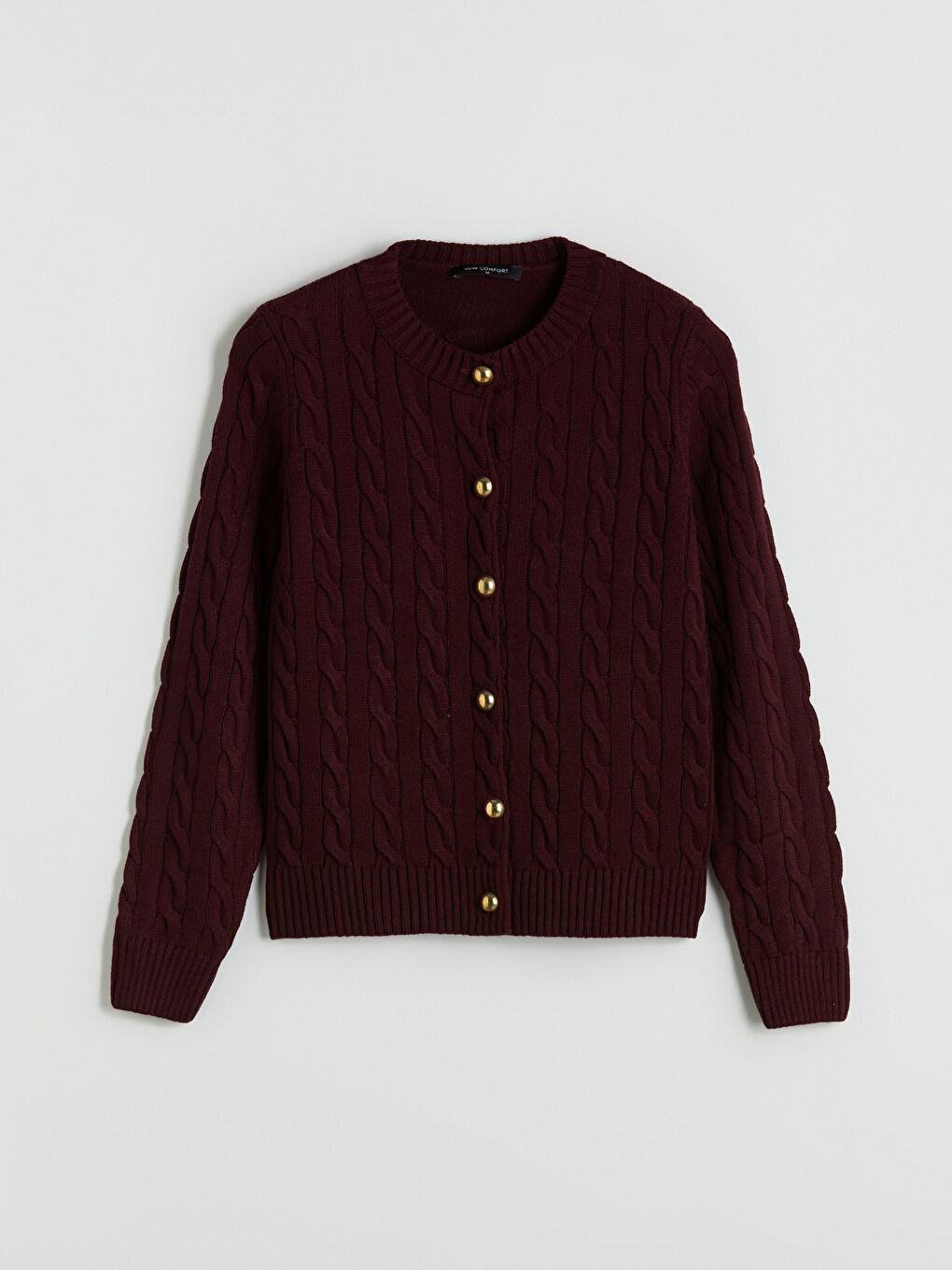 Bordo Bisiklet Yaka Kendinden Desenli Kadın Triko Hırka-4