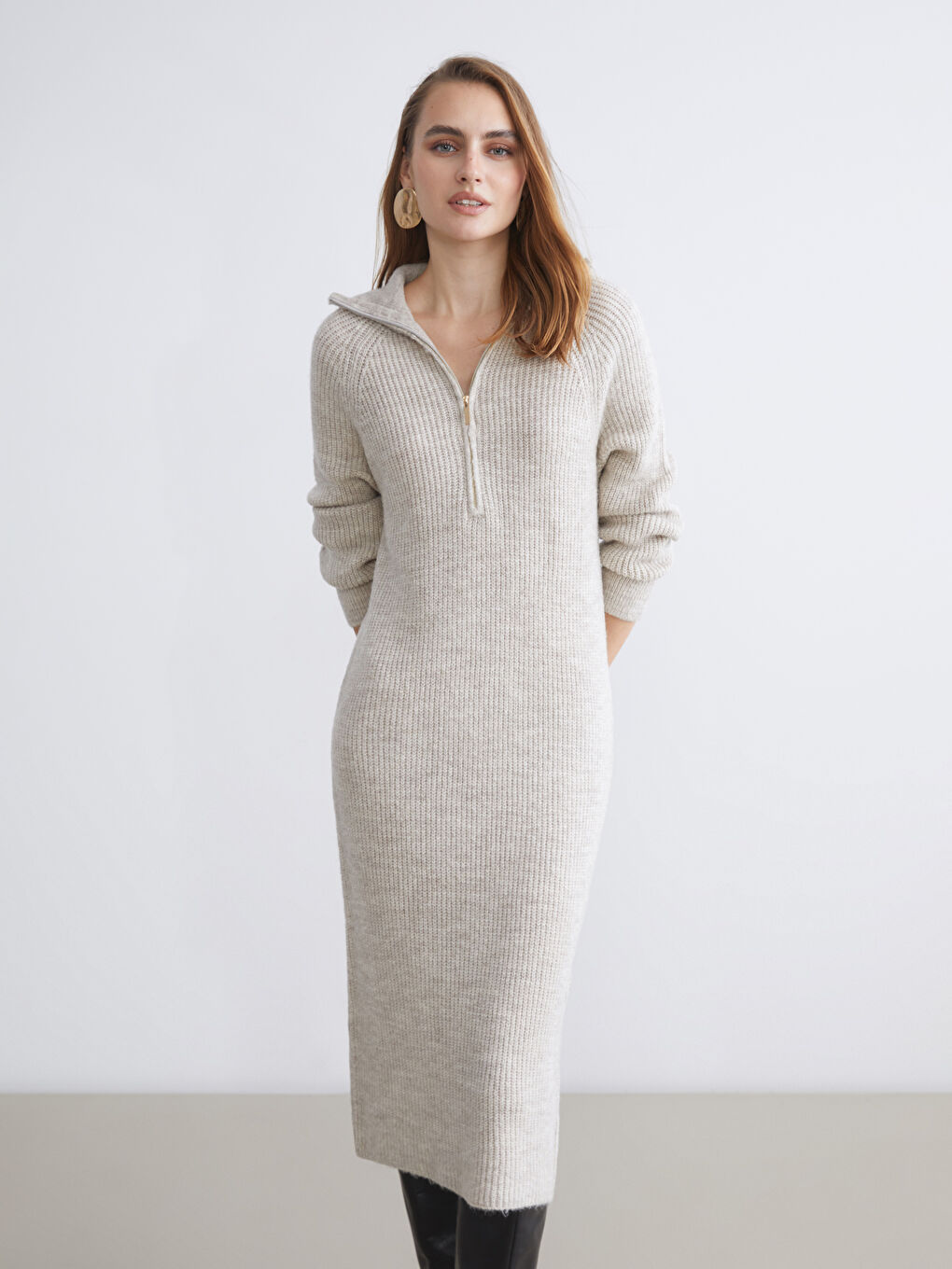 LCWAIKIKI Classic Neckband Tricot Dress -W5FG34Z8-CTC