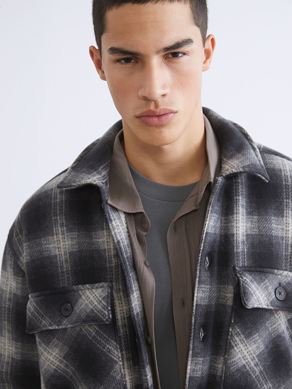 فیتی ڕاحەت قۆڵ درێژ چوارخانە چاکەتی کراسی پیاوان-2