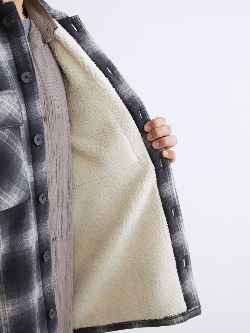 فیتی ڕاحەت قۆڵ درێژ چوارخانە چاکەتی کراسی پیاوان-3