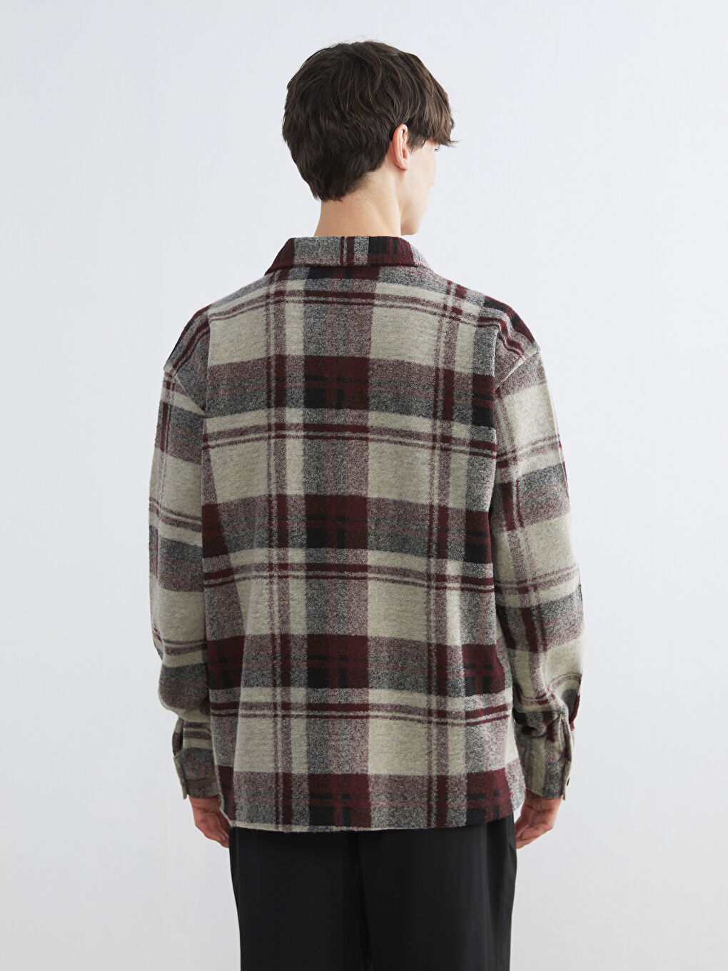 Bordo Rahat Kalıp Ekose Erkek Gömlek Ceket-3