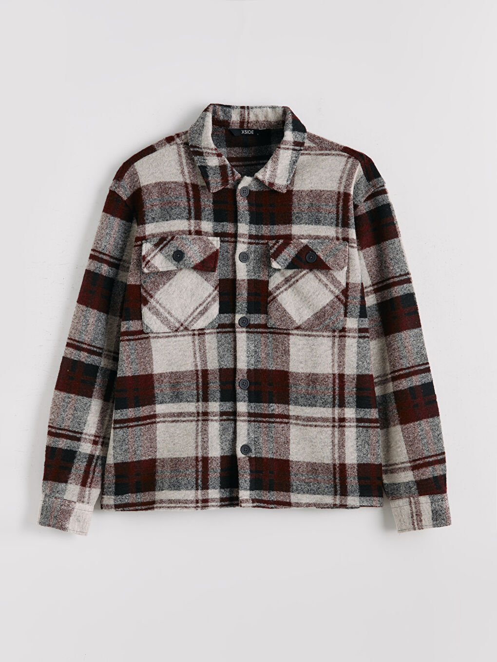 Bordo Rahat Kalıp Ekose Erkek Gömlek Ceket-4