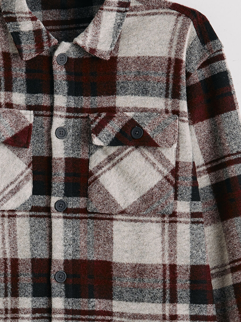 Bordo Rahat Kalıp Ekose Erkek Gömlek Ceket-5