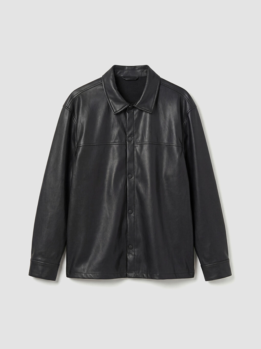 Siyah Rahat Kalıp Deri Görünümlü Erkek Gömlek Ceket-4