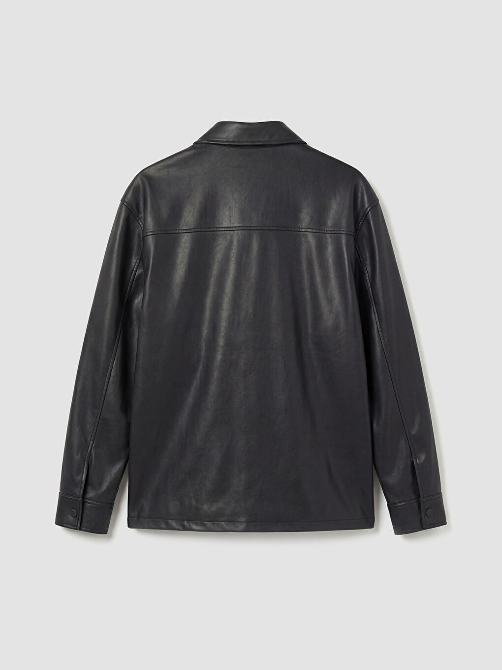 Siyah Rahat Kalıp Deri Görünümlü Erkek Gömlek Ceket-5