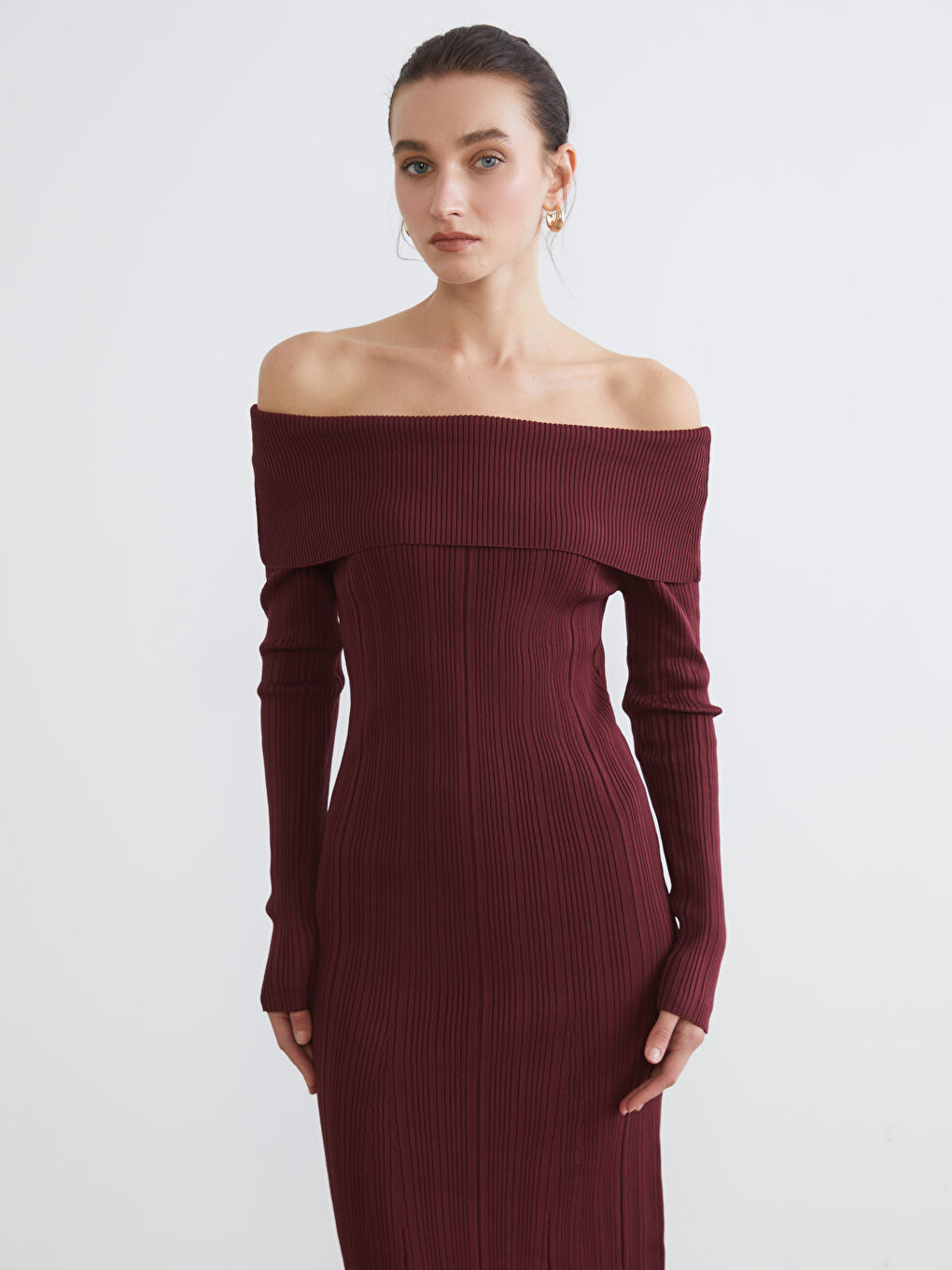 Kırmızı Kayık Yaka Triko Elbise-1