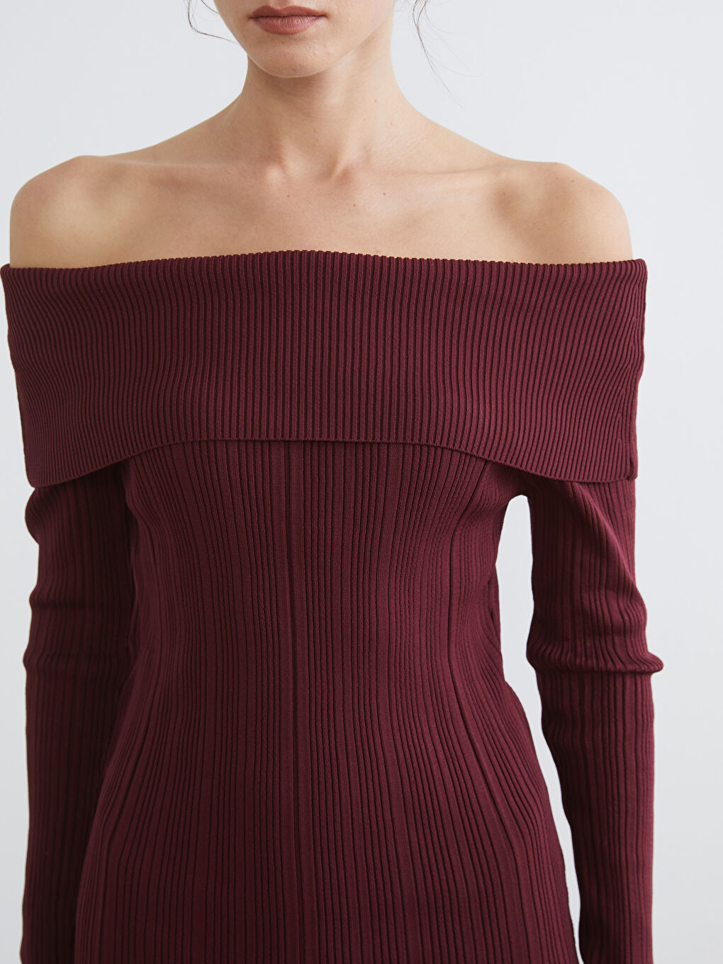 Kırmızı Kayık Yaka Triko Elbise-2