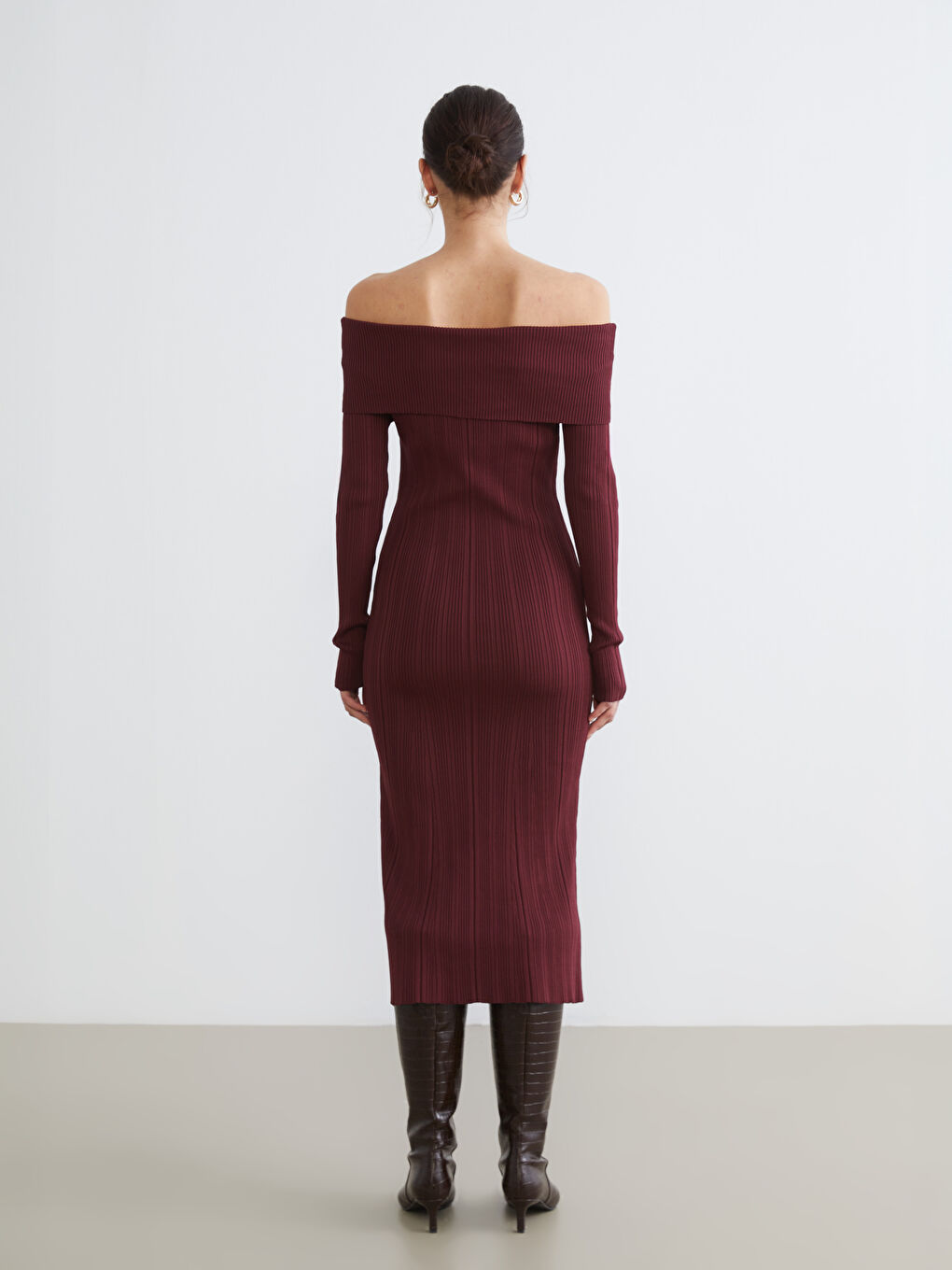 Kırmızı Kayık Yaka Triko Elbise-3