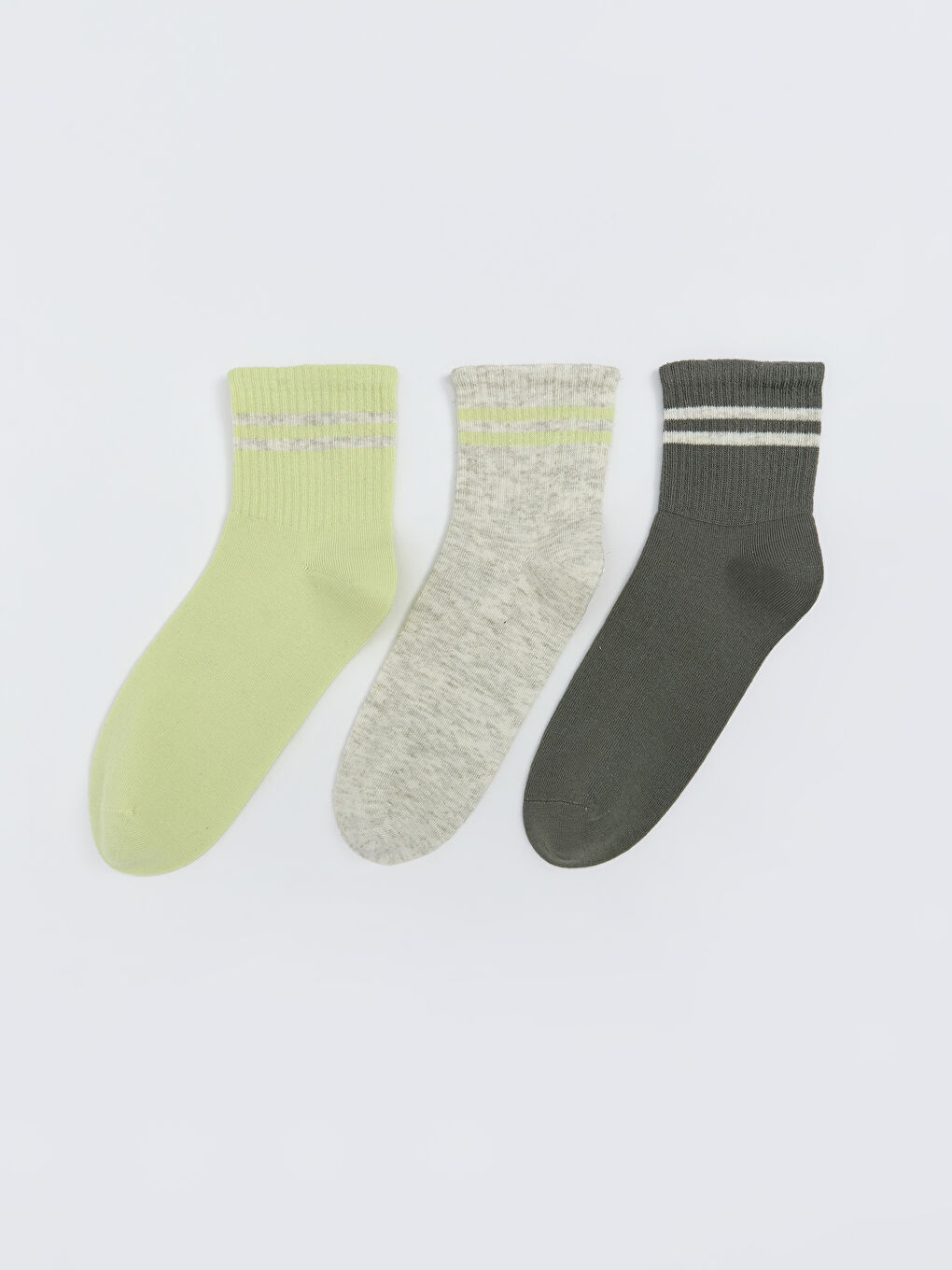 Yeşil Çizgili Kadın Soket Çorap 3'lü