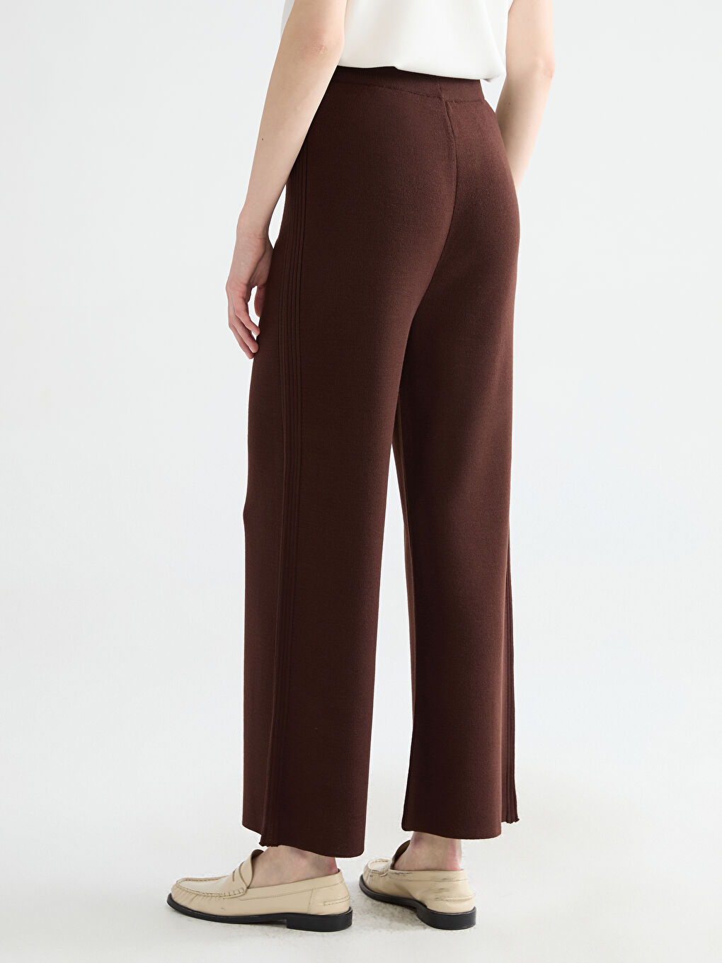 Kahverengi Beli Lastikli Kadın Triko Pantolon-3