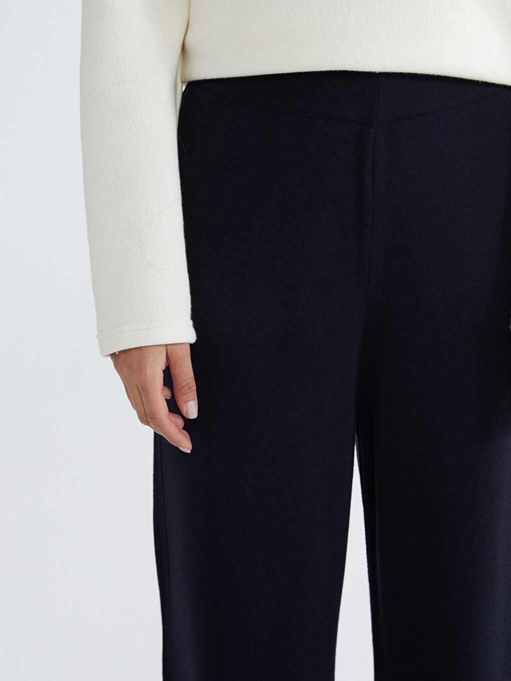 Lacivert Beli Lastikli Kadın Triko Pantolon-5