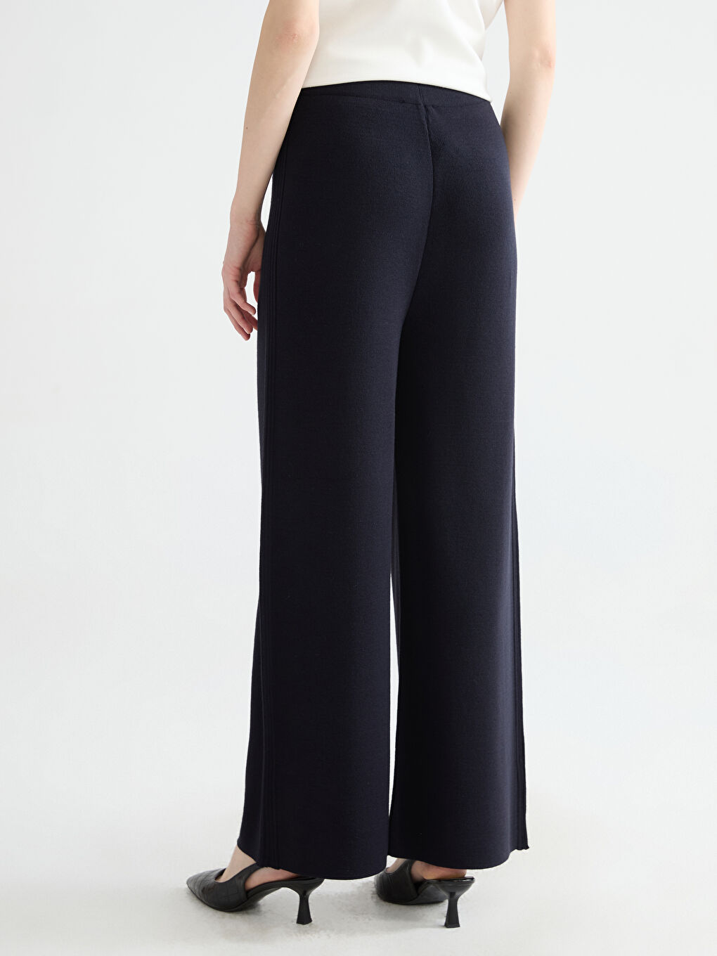 Lacivert Beli Lastikli Kadın Triko Pantolon-2